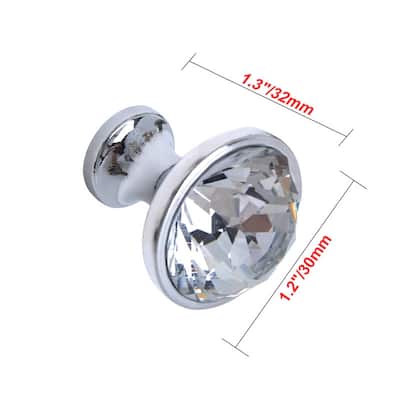 Utopia Alley Gleam Crystal Cabinet Ring Pull Knob - Vintage Cabinet Polished Chrome Hardware with Hand, Pull Knobs 1.2"