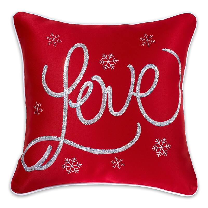 Violet Linen Decorative Christmas Red Embroidered Pattern Decorative Throw Pillow - Love