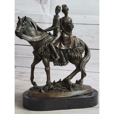 Elegant Bride And Groom On Imitative Horse Back Solid Bronze Sculpture By Milo Hand Made