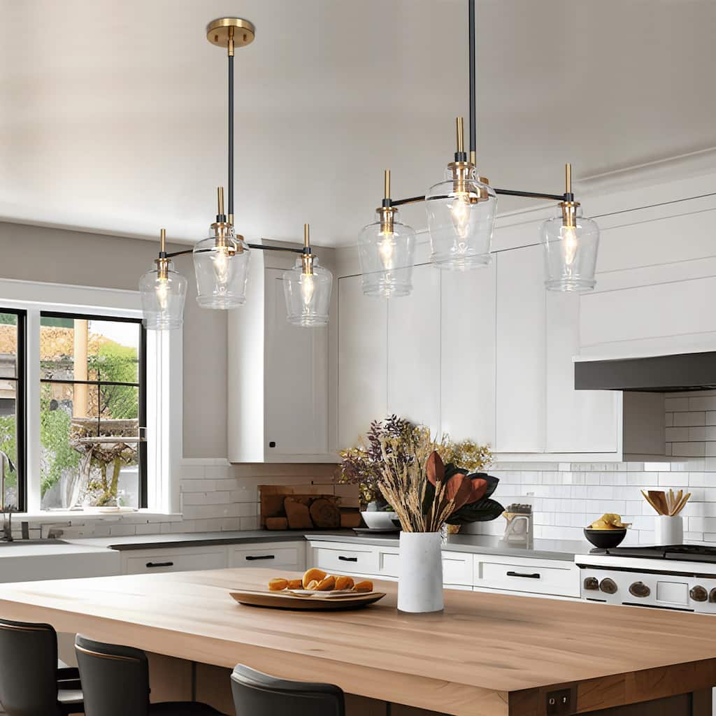 Modern 3-Light Black Gold Chandelier Glass Pendant Lights for Dining Room - D 21" x H 10"