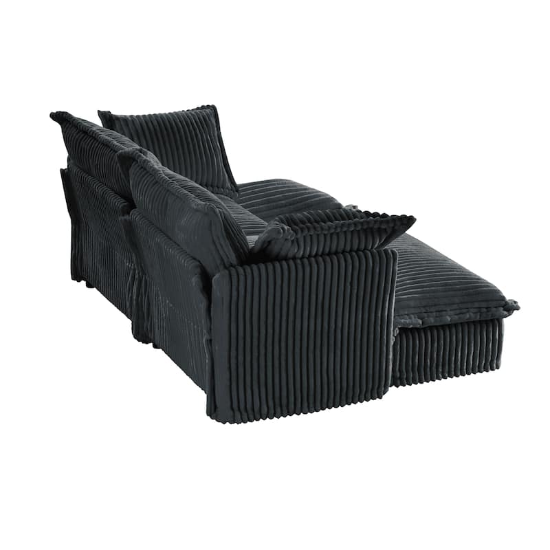 Slipcovered Corduroy 2-Seater Sofa with 2 Ottomans