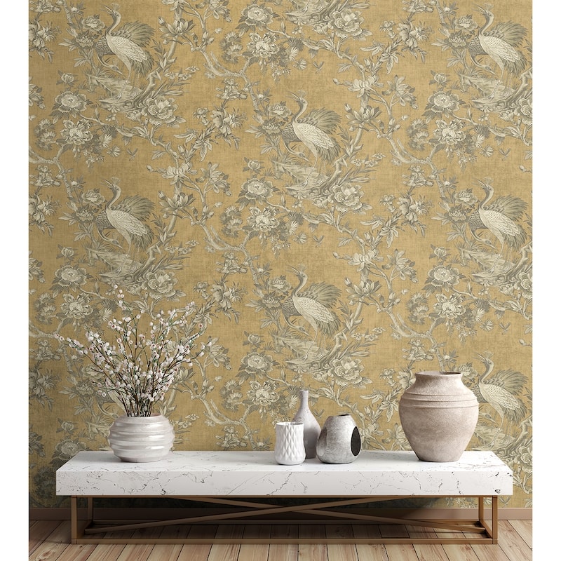 Seabrook Designs Alice Crane Toile Unpasted Wallpaper