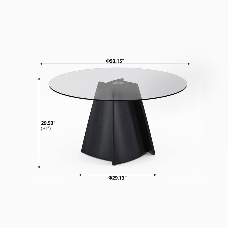 Modern Dining Glass Round Table, 53" Dining Table with Susan with Wood Legs for Dining Room Kitchen