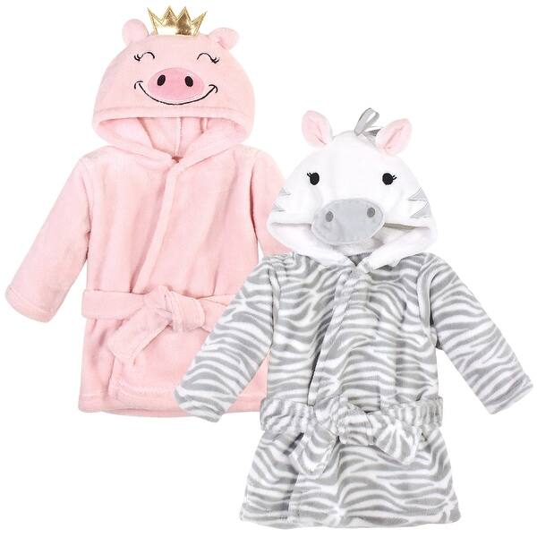 slide 1 of 1, Hudson Baby Infant Girl 2Pc Plush Animal Face Bathrobe, Pig Gray Zebra, 0-9 Months - Pig Gray Zebra - 0-9 Months 0-9 Months - Pig Gray Zebra