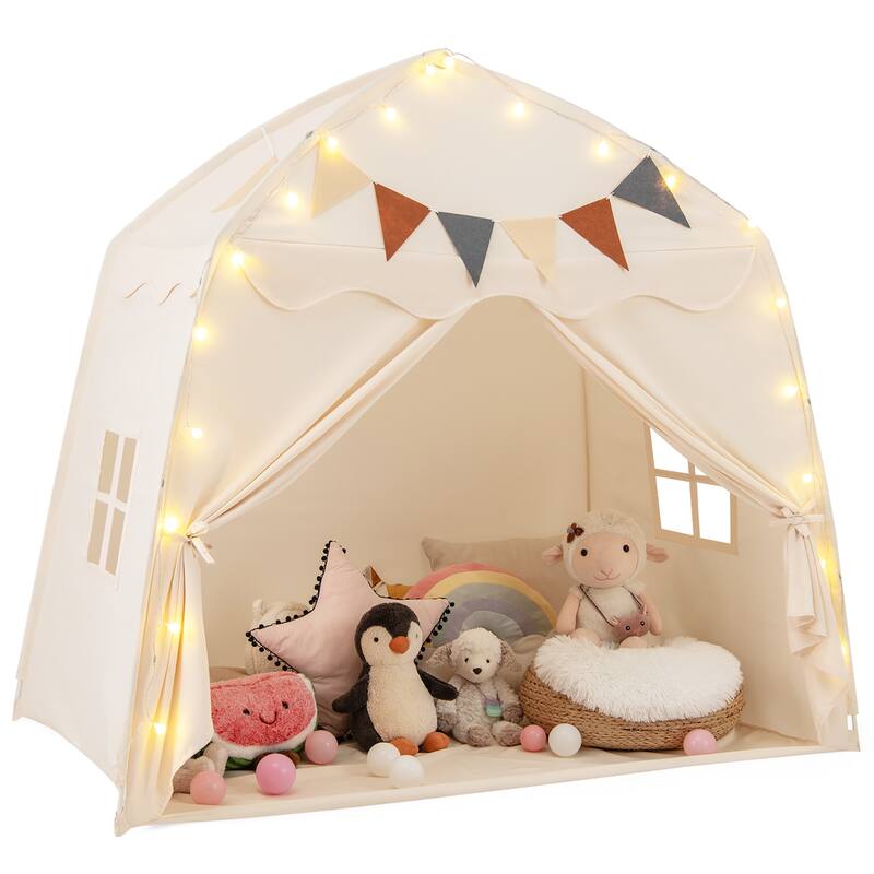 Gymax Kids Play Tent w/Flags and Globe String Lights for 3-12 Years - See Details
