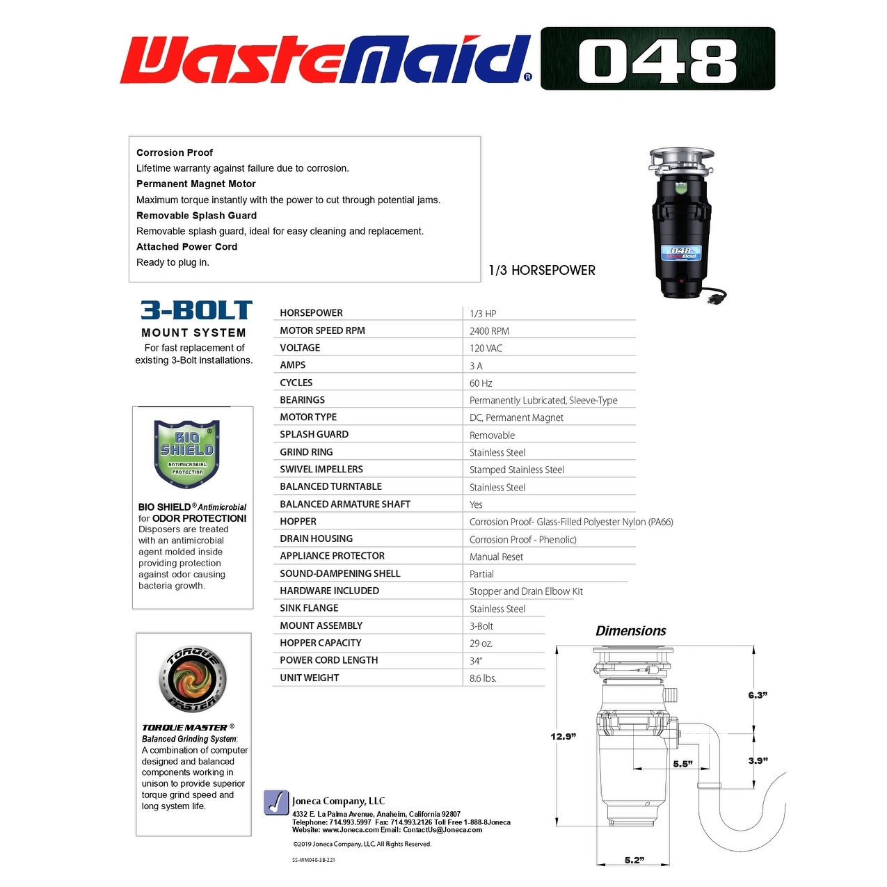 Waste Maid 1/3 HP Garbage Disposal, Continuous Feed, Anti-Jam 1/3 hp On  Sale Bed Bath  Beyond 35629556