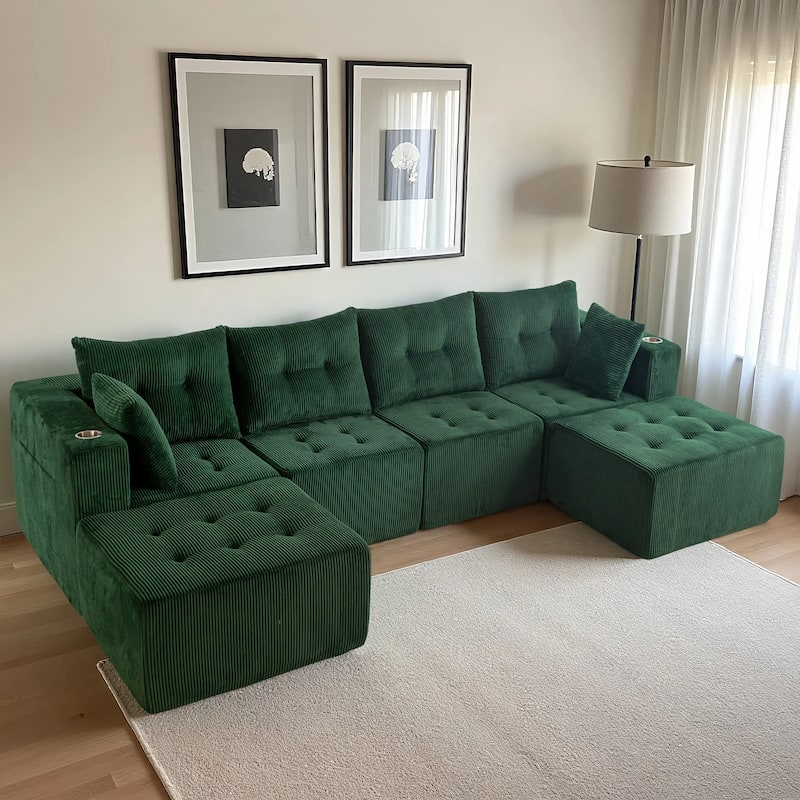 Modular 6-Seat U Shaped Sectional Sofa - 64.5"D x 129.5"W x 26.3"H