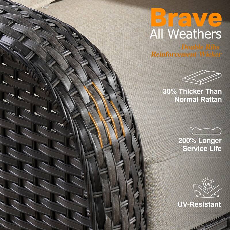 OVIOS 7-piece Patio Wicker Swivel Rocking Chair Set With Fire Pit
