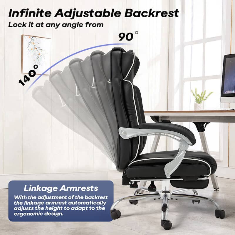 Ergonomic High Back Office Chair w/ Footrest, Linkage Armrests, Lumbar Support
