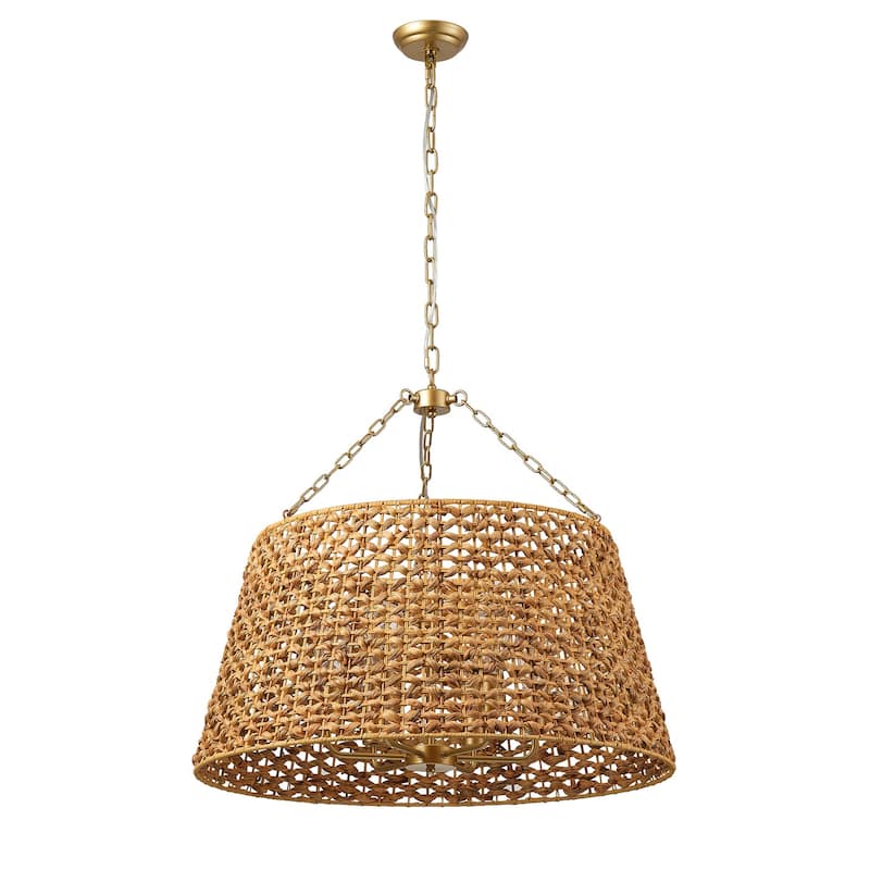Farmhouse Painted Gold 6-Light Unique Hand Woven Oversize Pendant Lighting Fixture