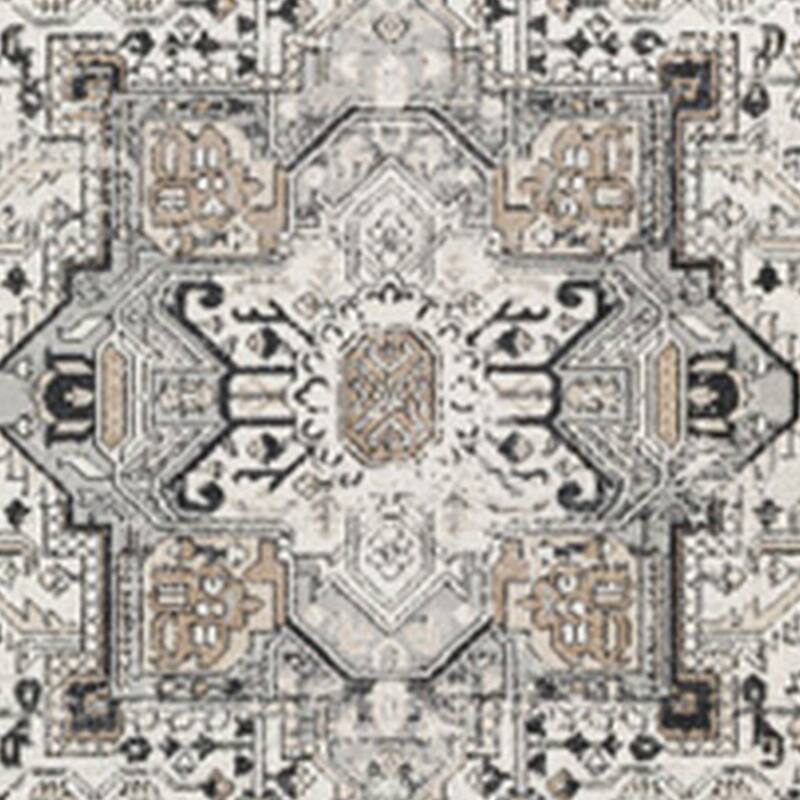 Cal 8 x 10 Area Rug, Persian Inspired Medallion Print, Soft Gray Polyester - 8 x 10