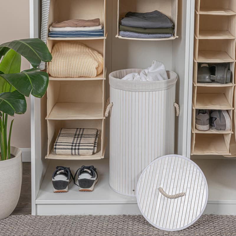 Household Essentials Bamboo Laundry Hamper with Handles and Removable Laundry Bag