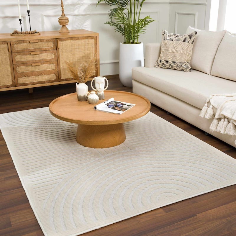 Hauteloom Deron Living Room, Bedroom Machine Washable Area Rug - White, Off White - 2' x 2'10"
