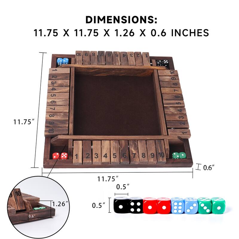 GSE™ 4-Player 10 Number Wooden Shut The Box Dice Game Set for Family Game Night, Dice Table Games, Bar Games