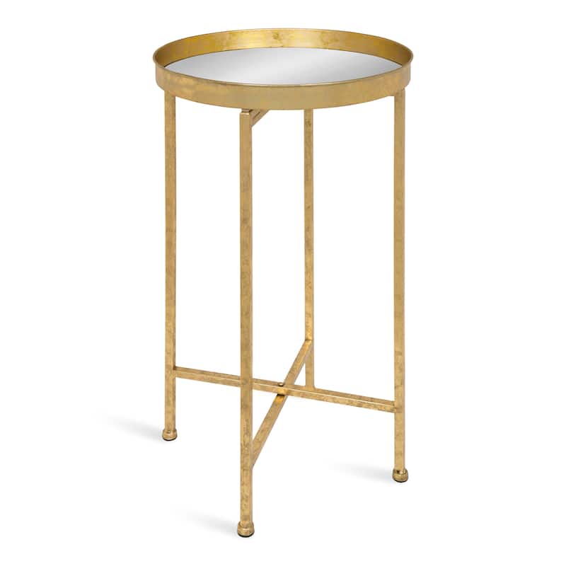 Kate and Laurel Celia Round Metal Foldable Tray Accent Table - gold mirrored