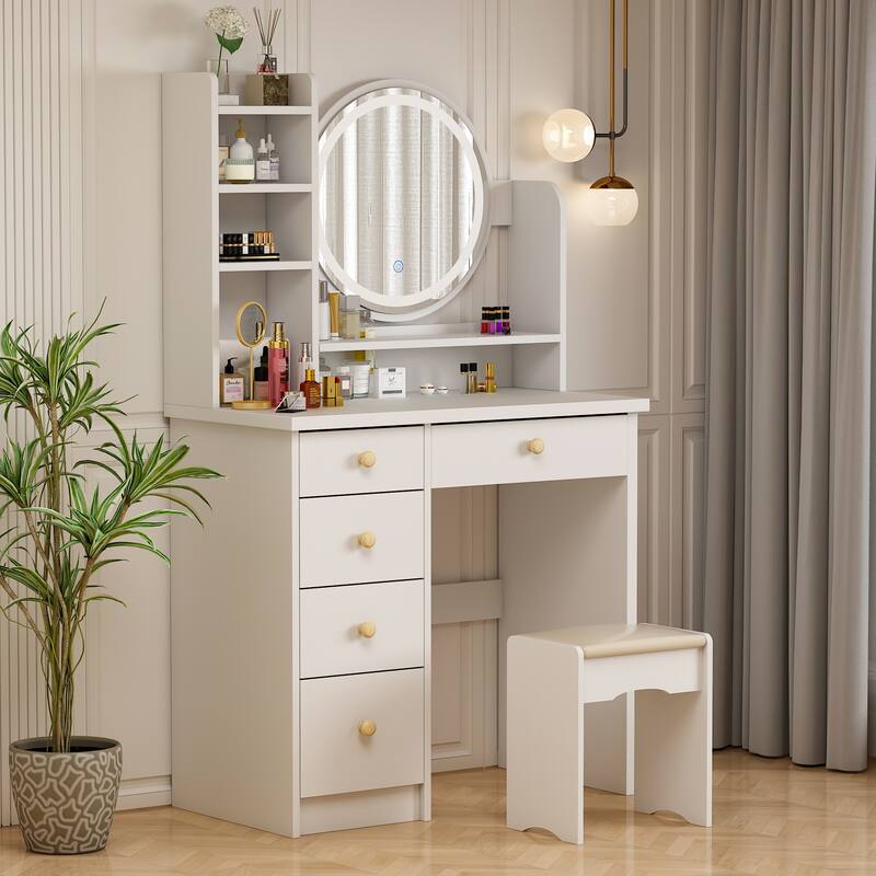 Makeup Vanity Dressing Tabel Set With Touch Screen Mirror & Stool