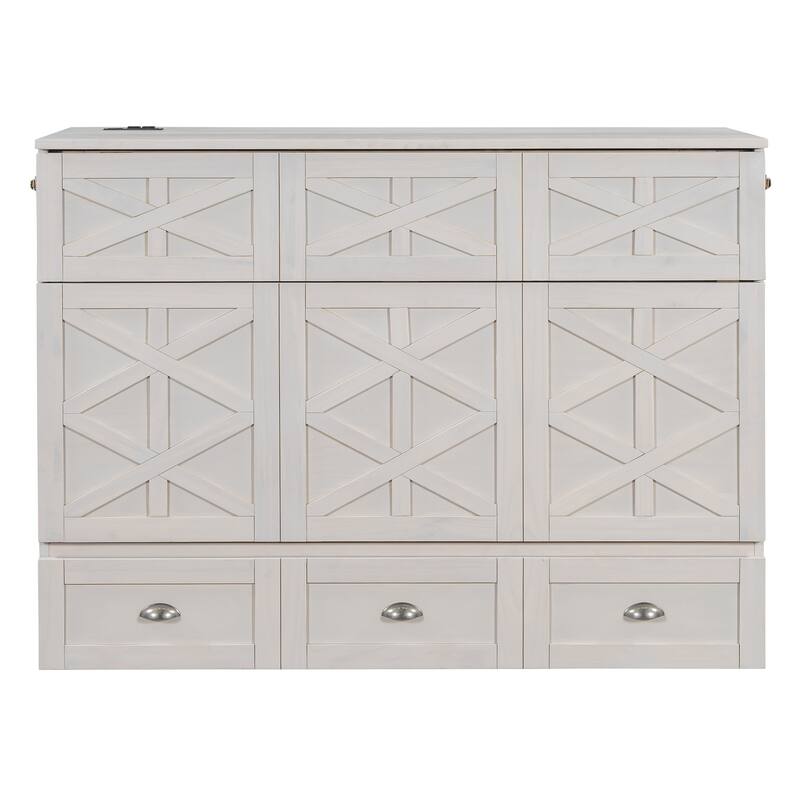 Foldable Murphy Bed with Large Drawers, USB Ports and Outlets