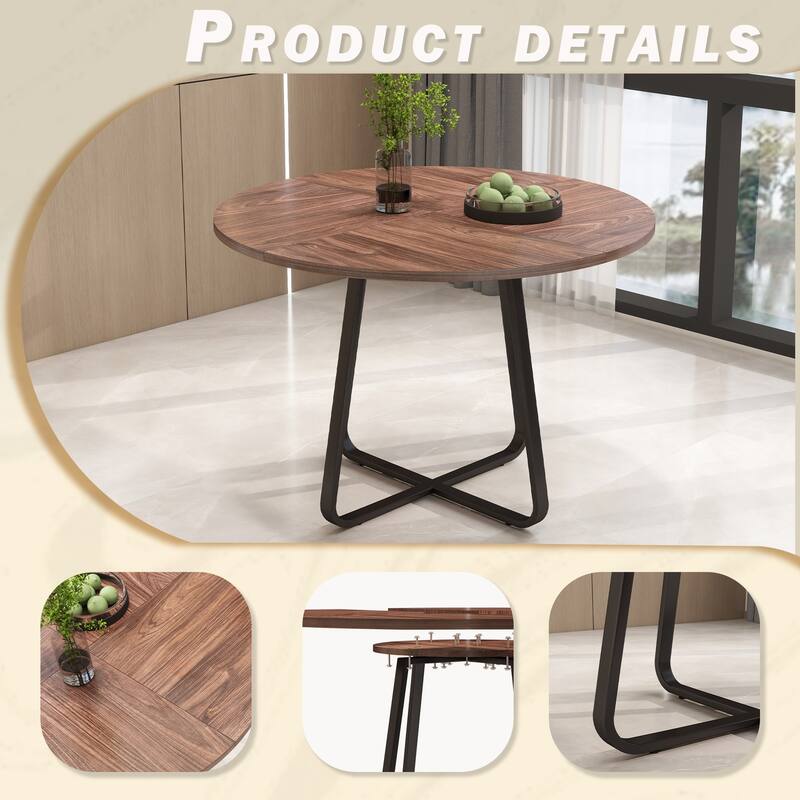 43.3" Round Dining Table for 4-6 People, MDF Wood Tabletop with Metal Legs, Modern Kitchen Table with X-Shaped Base