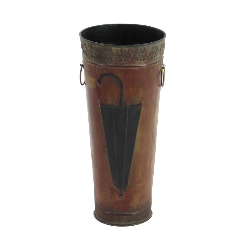 Metal Umbrella Stand with Umbrella Image and Handles - Set of 2 Brown or Black - Roche River Decor