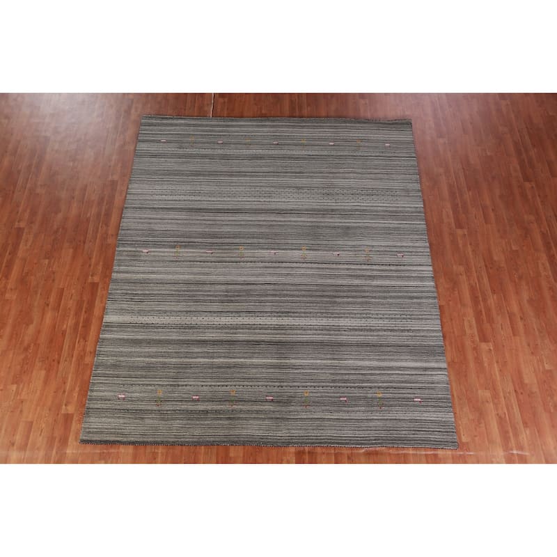 Hand Knotted Oriental 100% Wool Carpet Tribal Tribal Greys & Charcoal Gabbeh Area Rug - 9' 9'' X 8' 1''