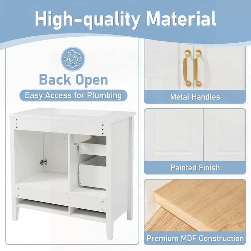 4 Soft-Closing Drawers 36 inch Bathroom Vanity with Sink