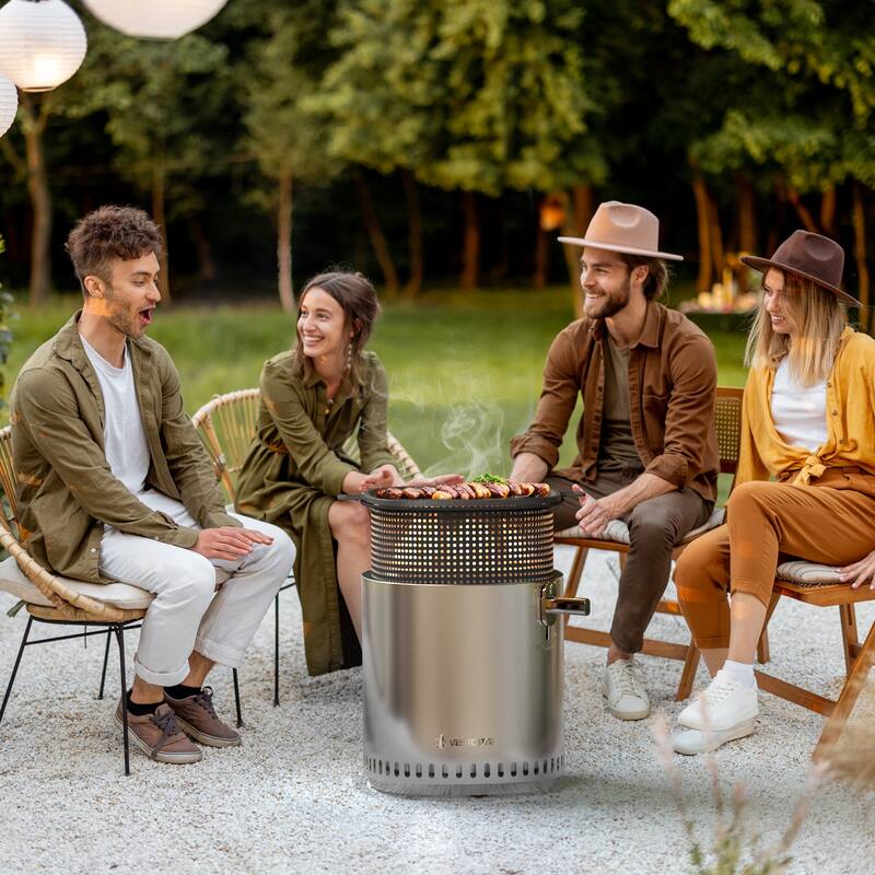 VENTOPYR Double-layer Smokeless Square Wood Burning Fire Pit with Cooking Baking Tray