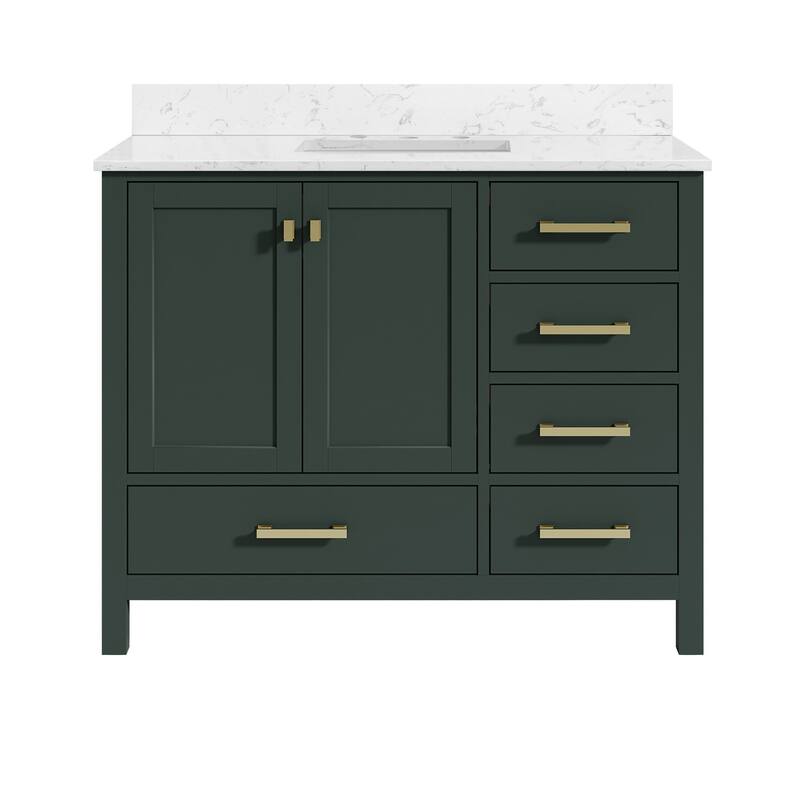 StarrySky 42 inch Undermount Single Sink Bathroom Vanity with Engineered Carrara Marble Top - 42 inch - Green