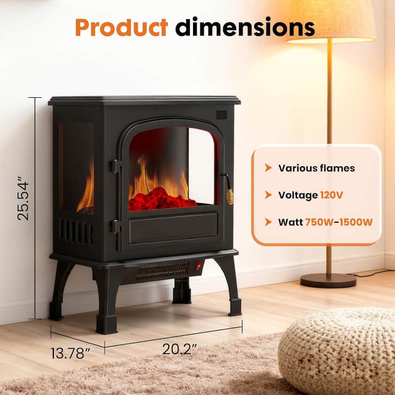 Electric Fireplace Heater 26 in Freestanding Fireplace Stove Infrared Fireplace with 3D Flame Effect Remote Control
