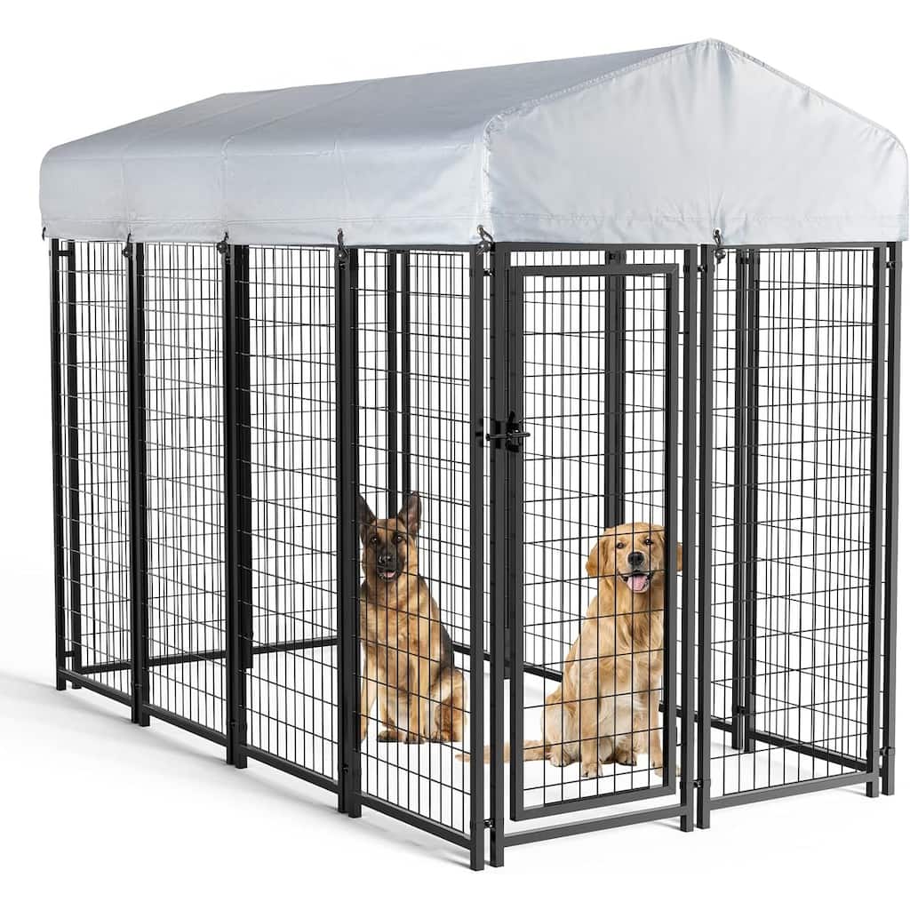 BOSSIN Large Outdoor Dog Kennel Galvanized Steel Fence with UV-Resistant Oxford Cloth Roof & Secure Lock