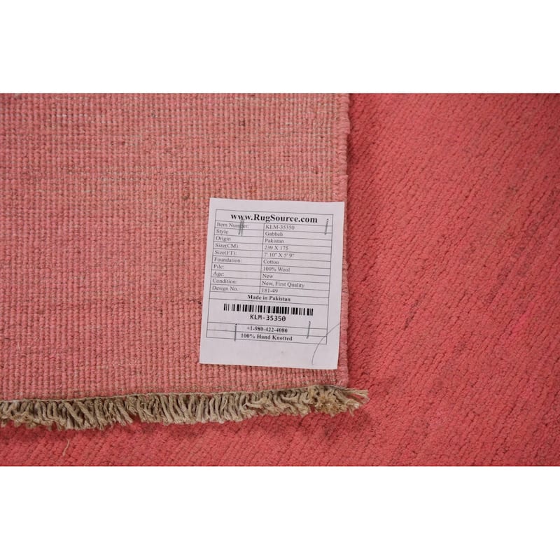 Light Pink Gabbeh Modern Area Rug Hand-Knotted Wool Carpet - 5'9"x 7'10"