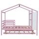 preview thumbnail 12 of 13, Pink Full Size Solid Wood House Bed with Trundle, Fence, and Writing Board for Kids