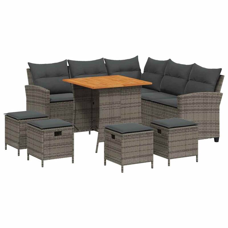 vidaXL Garden Sofa Set Grey PE rattan Large Removable Covers - 29.9 x 29.9 x 29.1