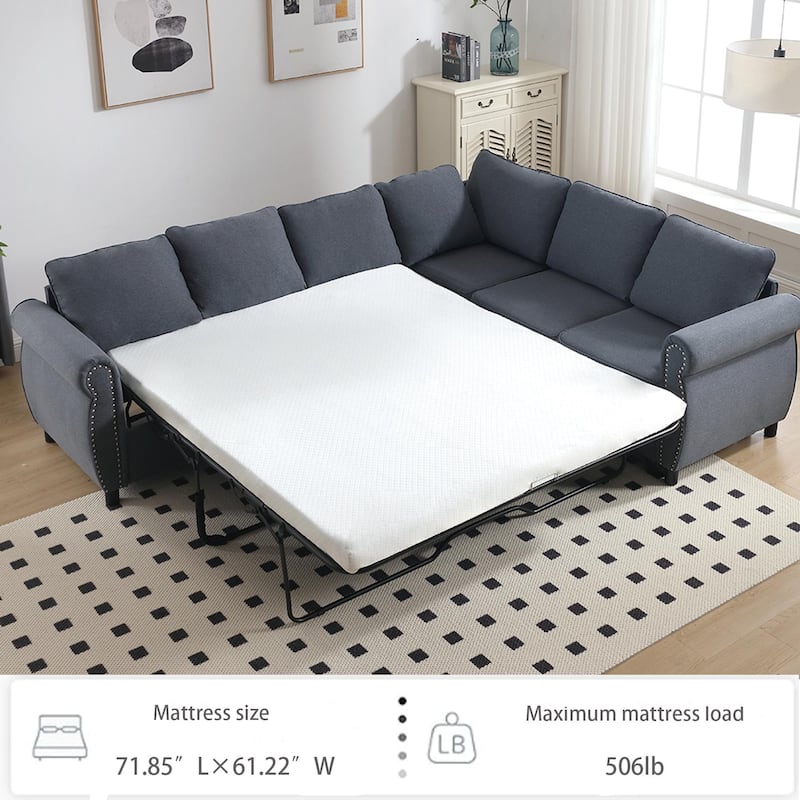 6-Seater L-Shaped Sleeper Sofa, Pull Out Couch Bed