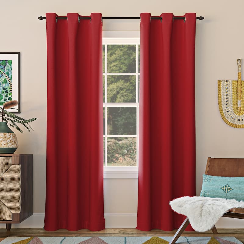 Sun Zero Saxon Energy Saving Blackout Grommet Curtain Panel, Single Panel - 40" x 63" - Red