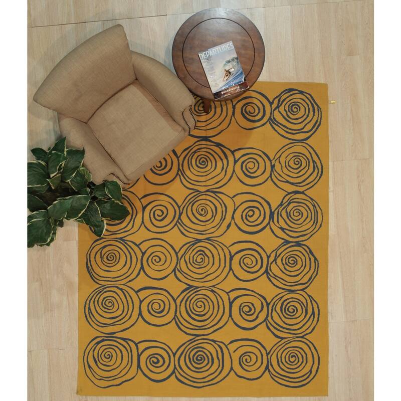 Yellow Handwoven Wool Modern Flat Weave Rug, 9' x 12', soft stylish area rug - L