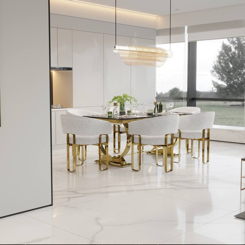 Luxurious Dining Room Table Set with Velvet Dining Chairs