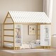 preview thumbnail 1 of 15, Wooden Twin Size House Bed with Fence, Roof, and Movable Wardrobes by Harper&Bright Designs White+Natural