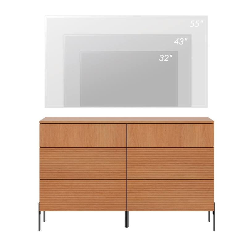 WAMPAT 47" Modern 6 Drawer Dresser TV Stand For 55 Inch TV, Reeded Entertainment Center, Wood TV Console With Storage