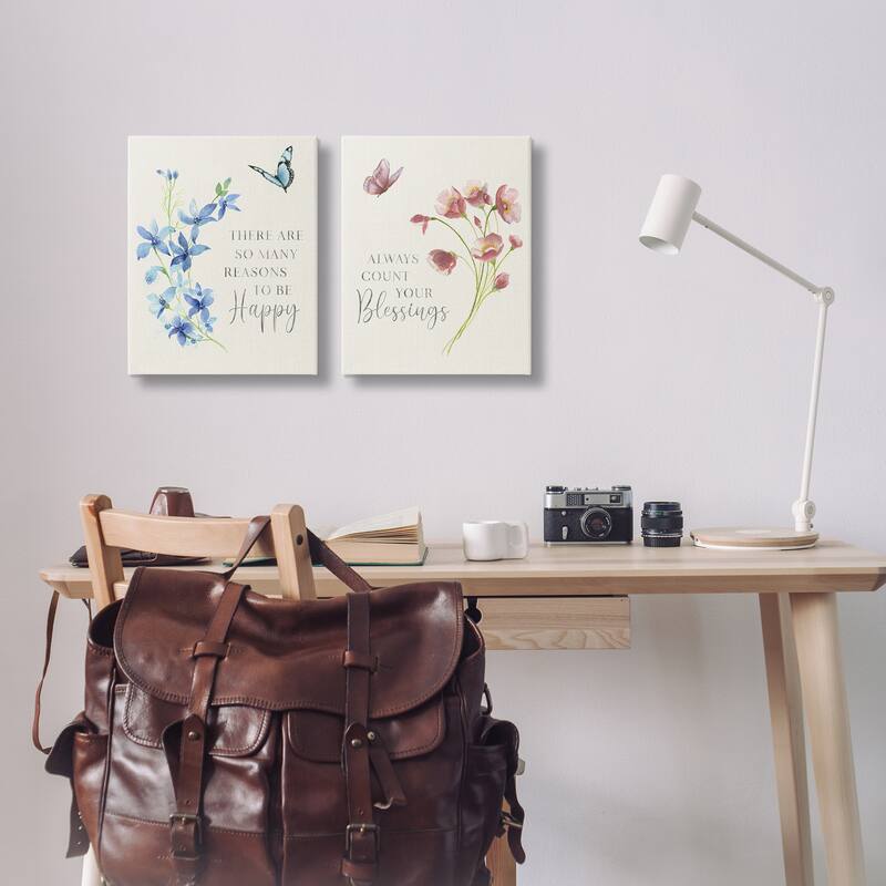 Stupell Inspiring Words with Florals Canvas Wall Art Design By Tava Studios (Set of 2)