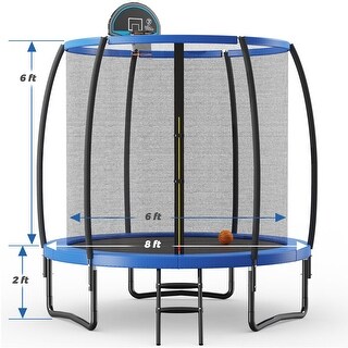 8 Feet Recreational Trampoline with Basketball Hoop and Net Ladder - Onesize