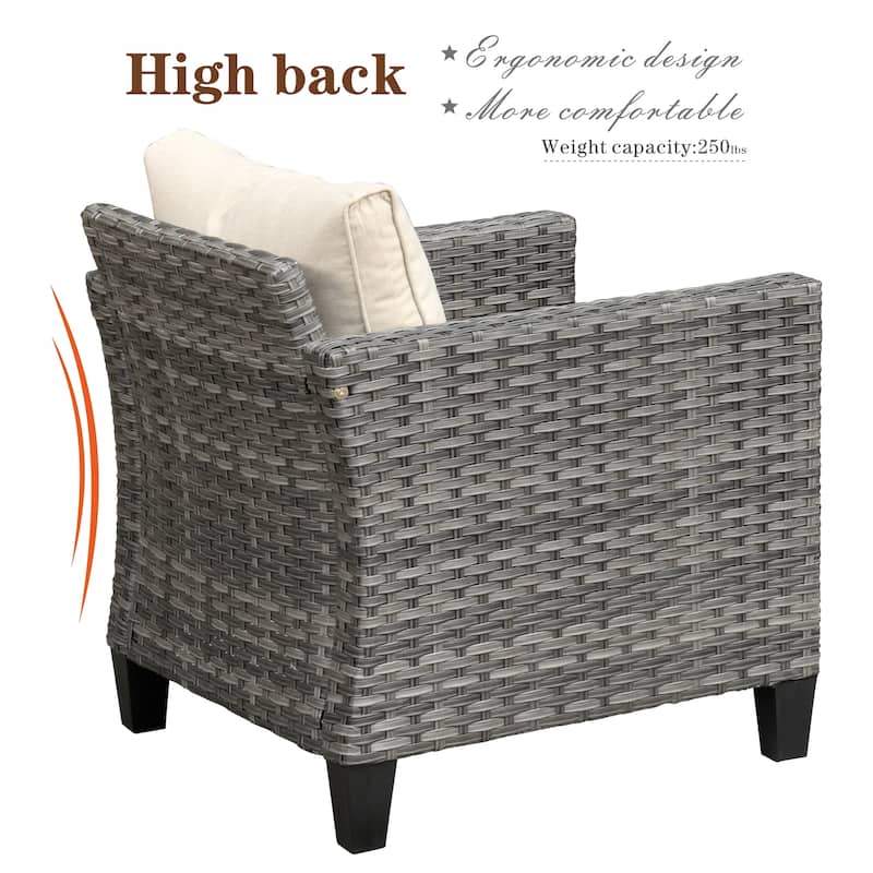 OVIOS 5-piece Patio Loveseat Wicker Set with 30" Fire Pit