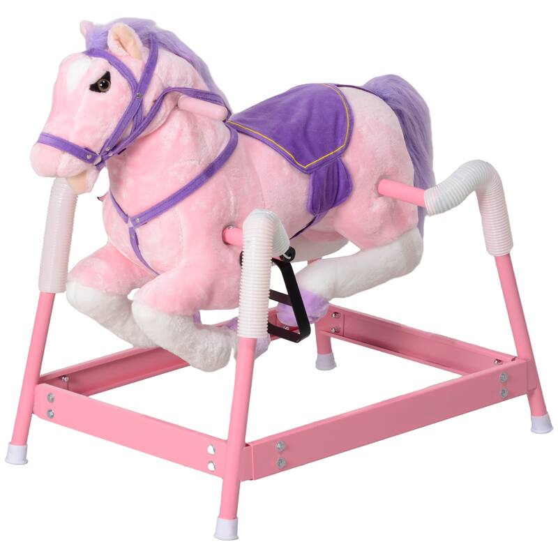 Interactive Rocking Horse for Kids with Neighing Sounds, Handles, and Stable Steel Frame for Toddlers