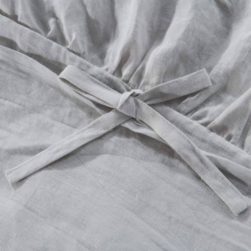 WHOLINENS Stone Washed French Linen Duvet Cover Set, Ruffled With Bow Ties Closure