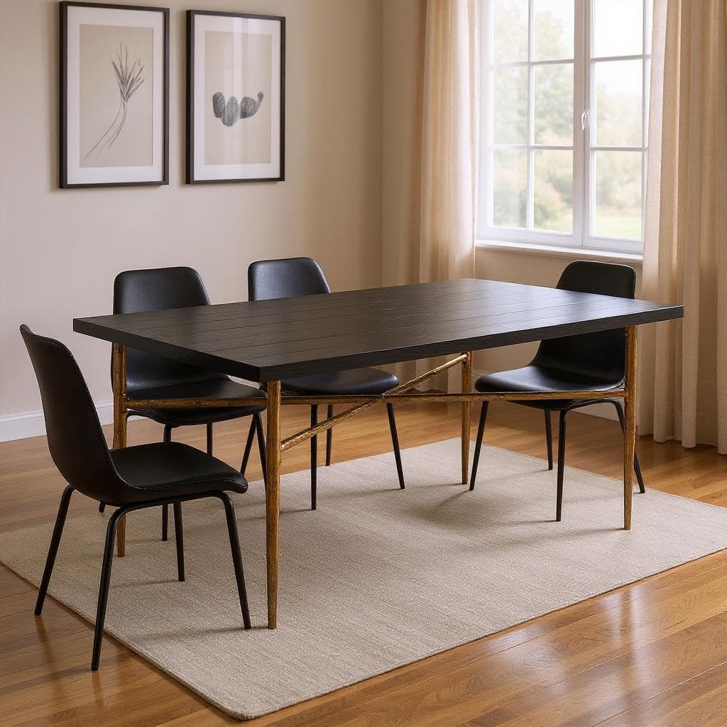 HomeRoots 72" Black and Bronze Wood and Steel Dining Table - 72.00 in. x 30.50 in. x 40.00 in.