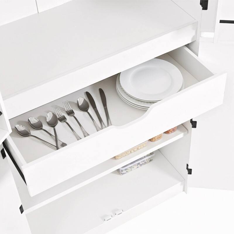 Farmhouse 72" Tall Kitchen Pantry Cabinet, Freestanding Curved Design with Adjustable Shelves and Hidden Drawer