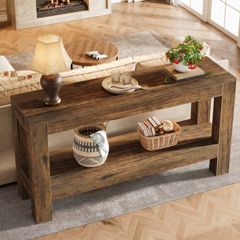 62.99 Inches Long Wood Console Table, 2 Tiers Entryway Table Sofa Table