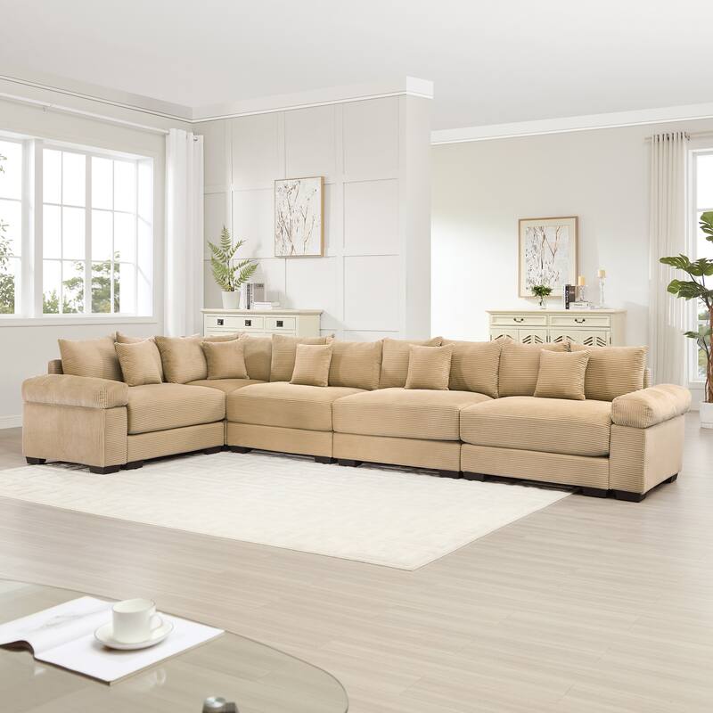GDFStudio - Corduroy L-Shaped 5-Seater 154.6" Cloud Modular Sectional Couch