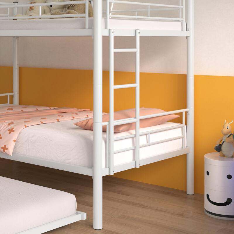 VECELO Twin Over Twin Bunk Bed with Trundle, Metal Bunkbeds with Ladder and Full-Length Guardrail