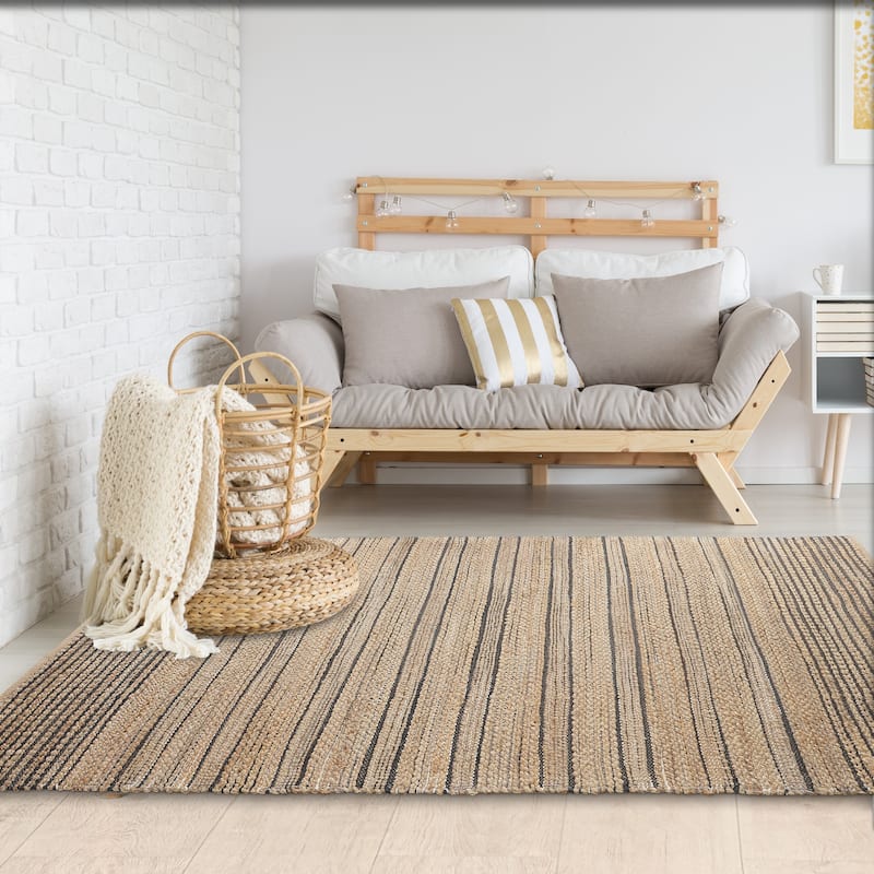 Sevita Organic Jute Striped Area Rug, Tan and Black - 7'9" x 9'9"