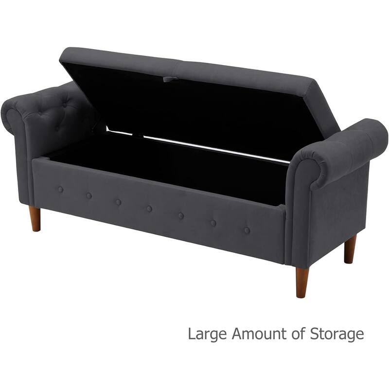 Multipurpose Rectangular Linen Sofa Stool with Large Space Saving Storage, 4 Rubber Wood Feet - 63 x 22.1 x 24.1 inch
